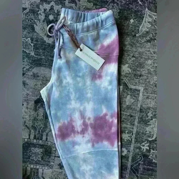 NWT LoveShackFancy Etty Cropped Jogger Pant tie dye storm Purple/Blue - Picture 5 of 5